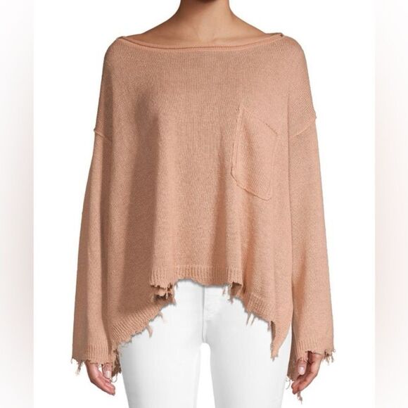 FREE PEOPLE Peach Prism Boxy Cropped Oversized Sweater S Pullover Boho Lagenlook - Picture 6 of 8
